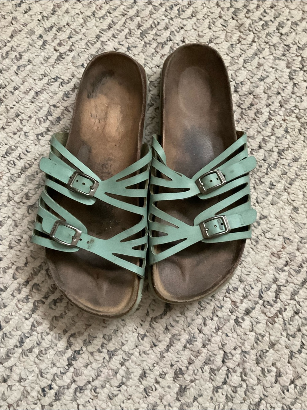 Mint Green Strappy Birkenstock Slide Sandals